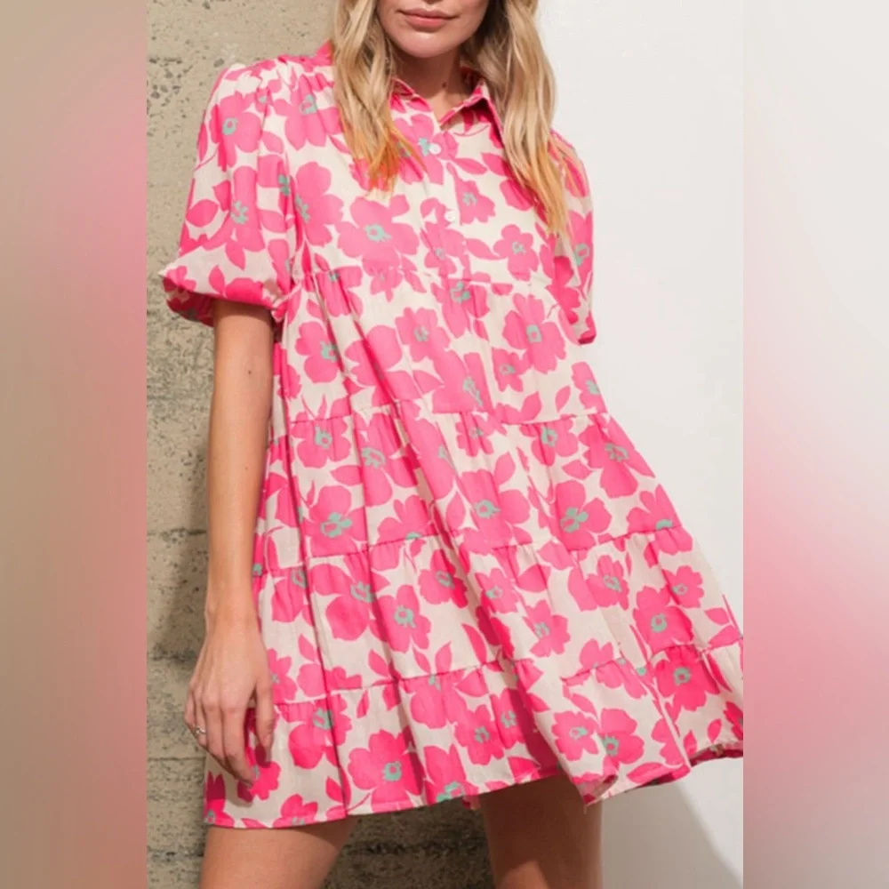 Scarlett floral tiered puff sleeve mini dress - Picture 1 of 3